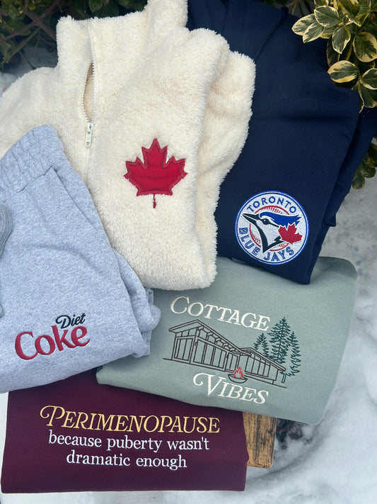 Cozy quarterzip with maple leaf applique women's