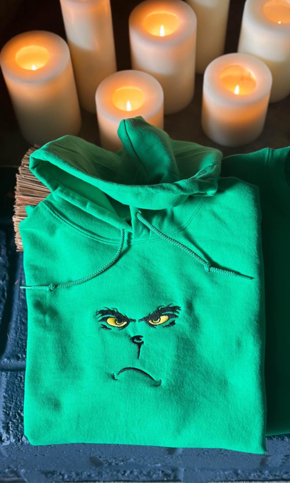 Grinch face embroidered sweatshirt or hoodie