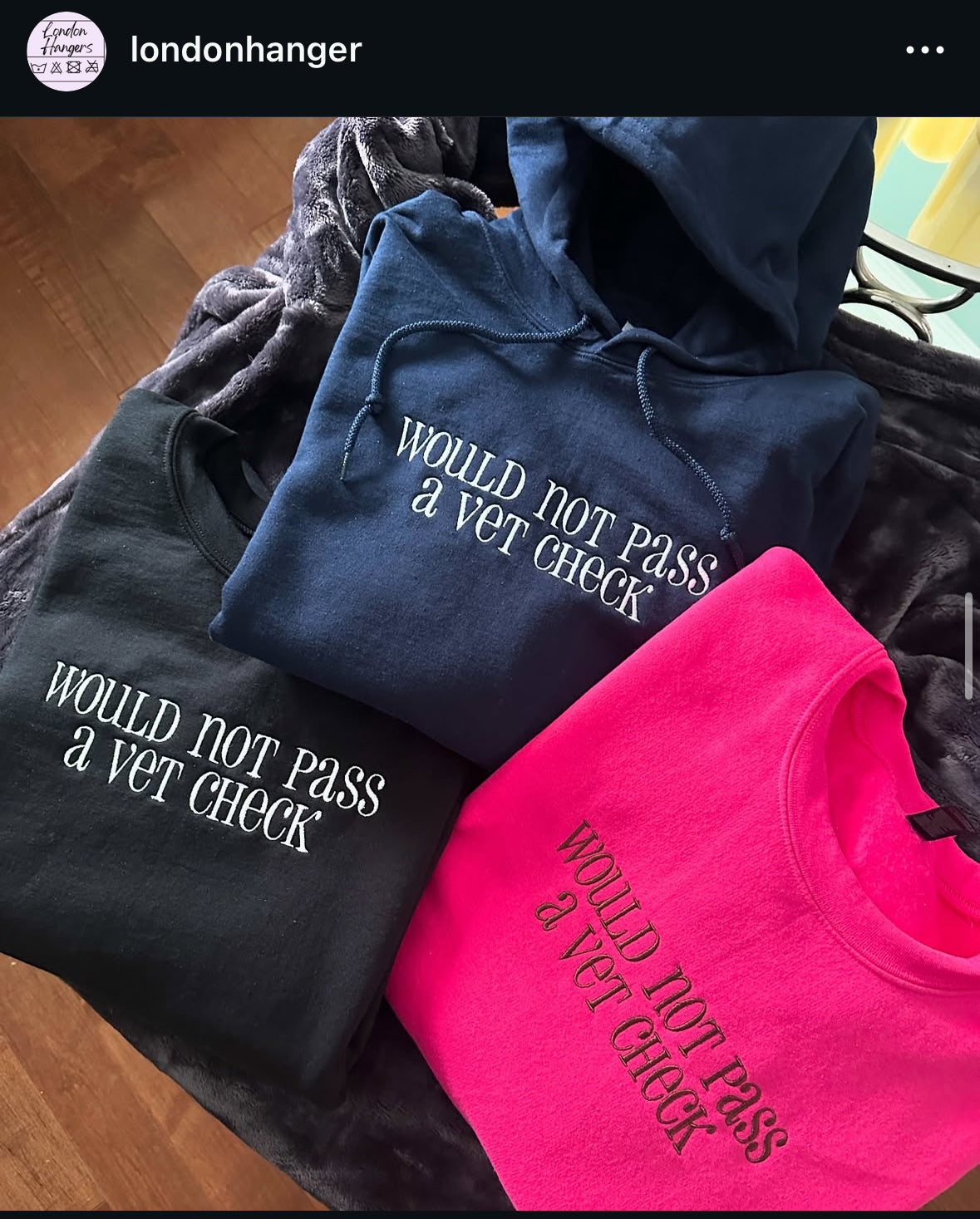 Would not pass a vet check embroidered crewneck or hoodie