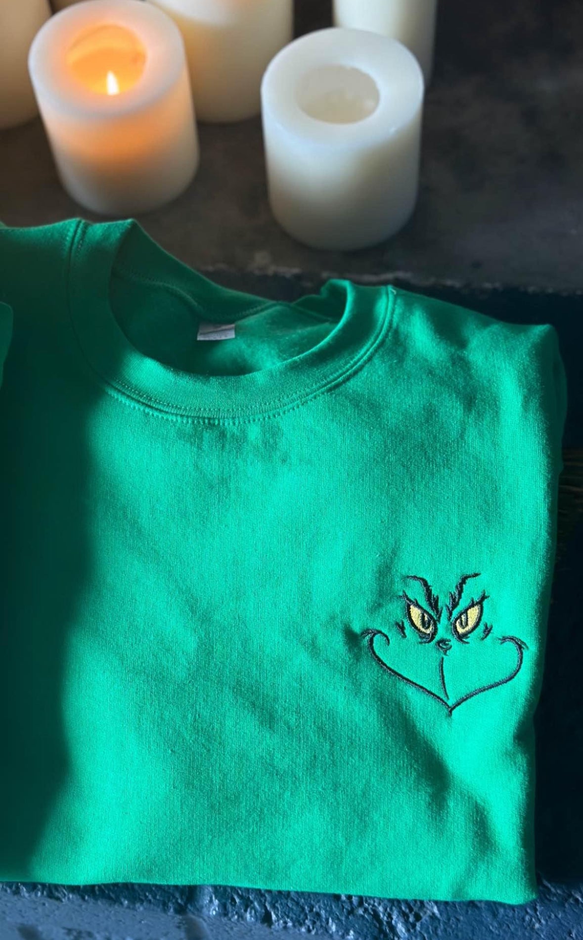 Grinch face embroidered sweatshirt or hoodie