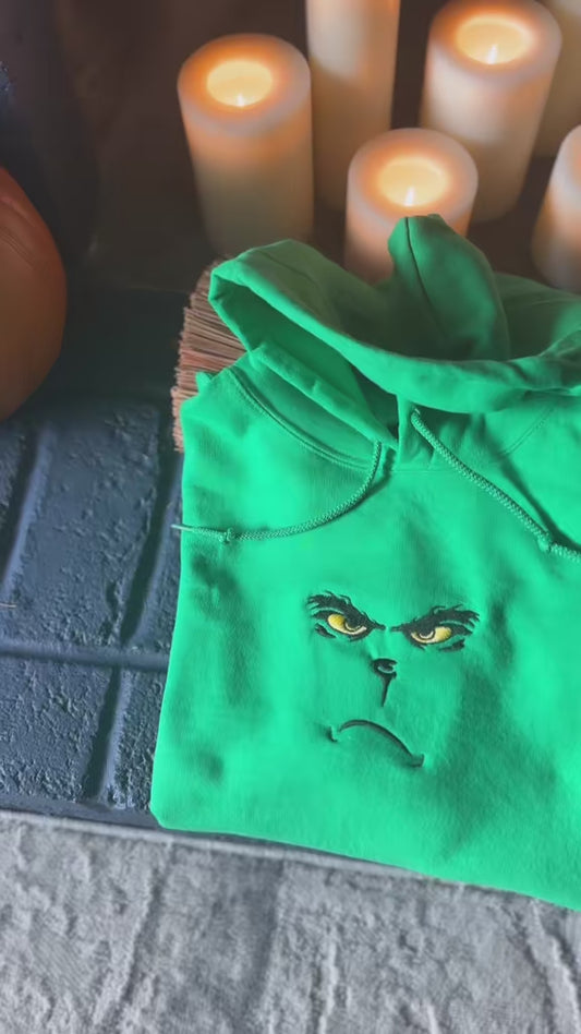 Grinch face embroidered sweatshirt or hoodie